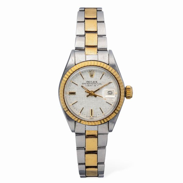 ROLEX : Elegante Lady Date ref 6917, acciaio e oro, ghiera zigrinata, quadrante effetto Lino, bracciale Oyster  - Asta Orologi da Polso e da Tasca - Associazione Nazionale - Case d'Asta italiane