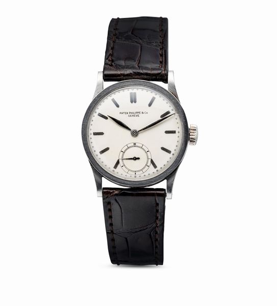 PATEK PHILIPPE : Estremamente raro Calatrava ref 96 in acciaio prima serie, quadrante Argent con indici applicati e i secondi in basso, cassa Etanche, marcata Borgel  - Asta Orologi da Polso e da Tasca - Associazione Nazionale - Case d'Asta italiane