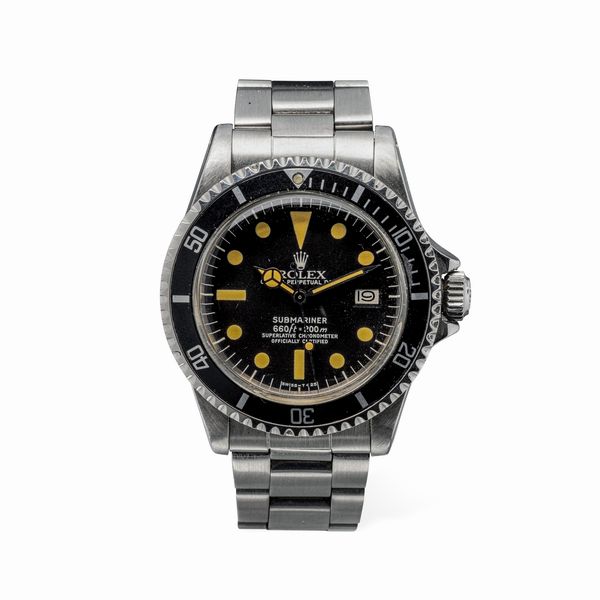 ROLEX : Sportivo Submariner ref 1680 in acciaio, quadrante nero opaco con pallettoni al trizio, ghiera girevole nera metallica, movimento automatico con datario  - Asta Orologi da Polso e da Tasca - Associazione Nazionale - Case d'Asta italiane