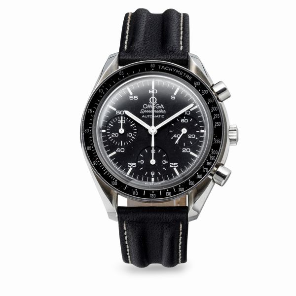 OMEGA : Iconico e sportivo cronografo Speedmaster Reduced tre contatori, in acciaio inossidabile, con scatola e garanzia  - Asta Orologi da Polso e da Tasca - Associazione Nazionale - Case d'Asta italiane