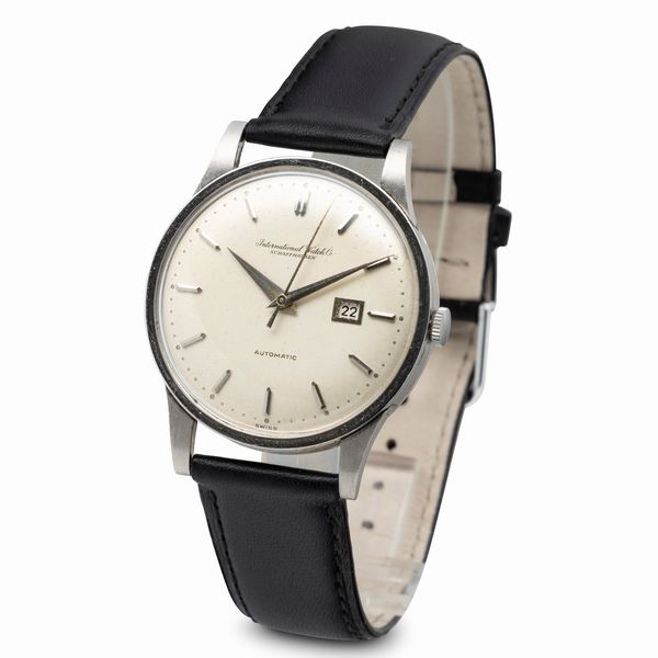IWC : Raro ed attraente orologio automatico in platino 950, quadrante Argent� con indici applicati e datario  - Asta Orologi da Polso e da Tasca - Associazione Nazionale - Case d'Asta italiane