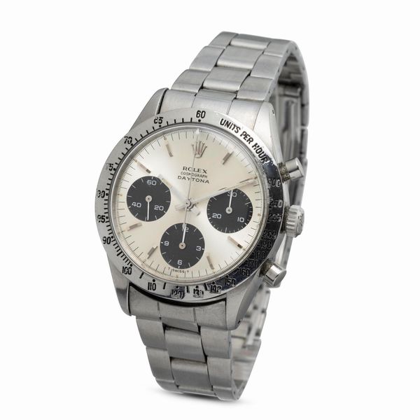 ROLEX : Iconico e affascinante Cosmograph Daytona ref 6239 in acciaio inossidabile con ghiera tachimetrica e tasti a pompa, quadrante Argent con registri neri  - Asta Orologi da Polso e da Tasca - Associazione Nazionale - Case d'Asta italiane