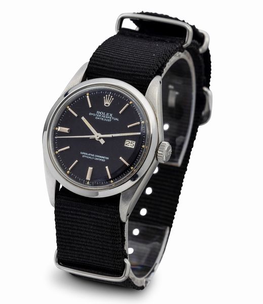 ROLEX : Datejust ref 1600 in acciaio inossidabile, ghiera liscia e quadrante nero opaco con secondi al centro e data  - Asta Orologi da Polso e da Tasca - Associazione Nazionale - Case d'Asta italiane