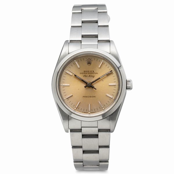 ROLEX : Classico Oyster Perpetual Air King Precision ref 14000 in acciaio, ghiera liscia, quadrante tropical, bracciale Oyster, movimento automatico  - Asta Orologi da Polso e da Tasca - Associazione Nazionale - Case d'Asta italiane
