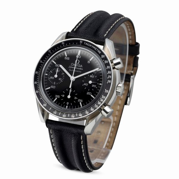 OMEGA : Iconico e sportivo cronografo Speedmaster Reduced tre contatori, in acciaio inossidabile, con scatola e garanzia  - Asta Orologi da Polso e da Tasca - Associazione Nazionale - Case d'Asta italiane