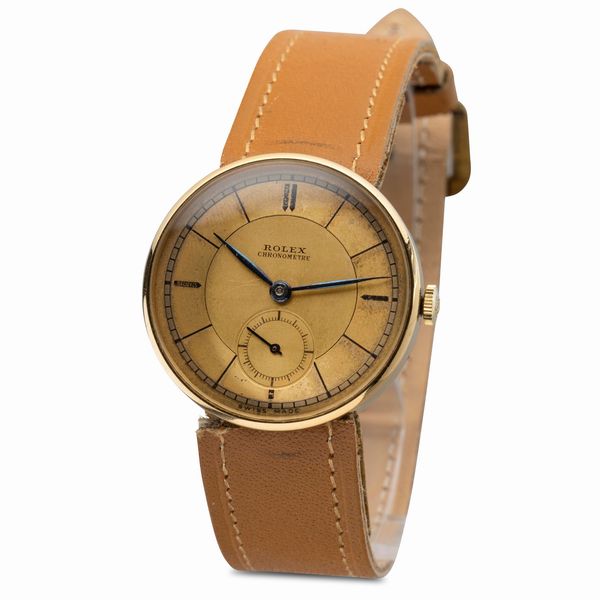 ROLEX : Attraente orologio da polso ref 3129 con quadrante a settori bitonale, cassa a disco volante in oro giallo 18k  - Asta Orologi da Polso e da Tasca - Associazione Nazionale - Case d'Asta italiane