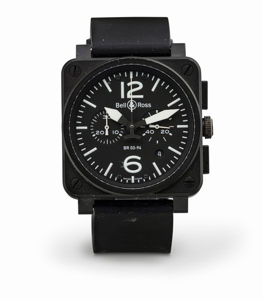 Bell & Ross : Black Matte Chrono in acciaio con trattamento PVD di forma quadrata unico nel suo genere, quadrante nero opaco e indici luminosi  - Asta Orologi da Polso e da Tasca - Associazione Nazionale - Case d'Asta italiane