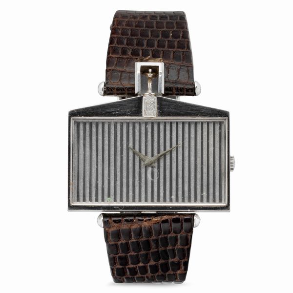 CORUM : Stravagante e prestigioso orologio di forma Rolls Royce in oro bianco 18k, quadrante a motivo di griglia a carica manuale  - Asta Orologi da Polso e da Tasca - Associazione Nazionale - Case d'Asta italiane