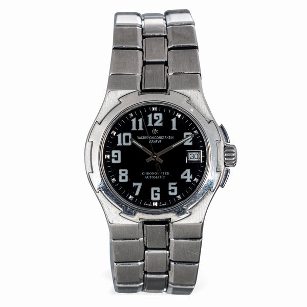 Vacheron & Constantin : Overseas ref 42042 in acciaio, movimento automatico, quadrante nero con numeri Arabi e datario, accompagnato da scatola e garanzia  - Asta Orologi da Polso e da Tasca - Associazione Nazionale - Case d'Asta italiane