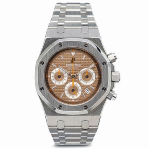 AUDEMARS PIGUET - Affascinante e sportivo Royal Oak Chrono 26300 ST in acciaio con quadrante marrone tropicale e sfere chrono arancione, tre contatori e datario ad ore 5
