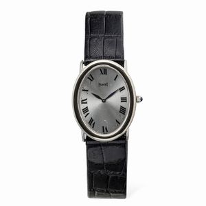Piaget - Elegante orologio Ellipse in oro bianco, quadrante Argent con numeri Romani, lancette a foglia, garanzia e pochette