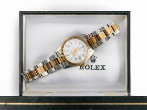 ROLEX : Classico Oyster Perpetual ref 1505 in acciaio e oro giallo movimento automatico, quadrante bianco con indici applicati e numeri Romani, corona zigrinata e datario  - Asta Orologi da Polso e da Tasca - Associazione Nazionale - Case d'Asta italiane