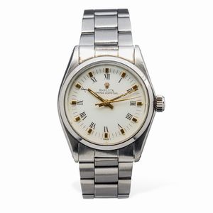 ROLEX - Oyster Perpetual ref 6748 medio in acciaio automatico, quadrante bianco con numeri ROmani, lunetta liscia e bracciale Oyster
