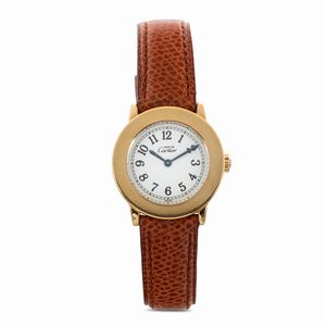 CARTIER - Cartier Must Ronde in argento 925 laminato in oro 18k, quadrante Argent con numeri arabi, movimento al quarzo, cinturino in pelle con fibbia originale, come nuovo