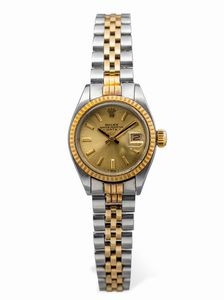 ROLEX - Date ref, acciaio e oro quadrante champagne, bracciale Jubilee