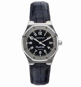 AUDEMARS PIGUET - Fine e ricercato Royal Oak ref 14800ST quadrante nero Military Dial con numeri Arabi luminosi e sfere gladio, cassa in acciaio e cinturino in pelle con deployante originale