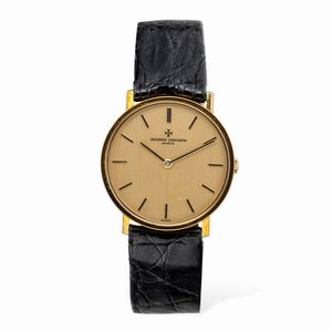 Vacheron & Constantin - Elegante Patrimony solotempo, in oro giallo 18k, quadrante Champagne satinato con indici applicati, carica manuale fondello a scatto