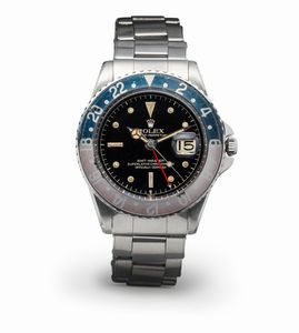 ROLEX - Gmt Master 1675 cornino gilt, Exclamation Point, ghiera pepsi sbiadita, garanzia e Cosc