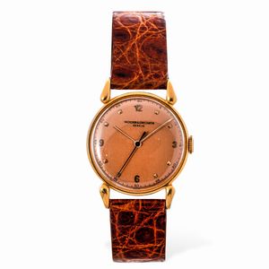 Vacheron & Constantin - Orologio classico in oro rosa 18k con anse a Goccia, quadrante rosa con numeri Arabi ed indici applicati, secondi centrali, carica manuale