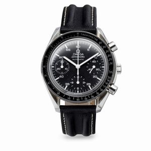OMEGA - Iconico e sportivo cronografo Speedmaster Reduced tre contatori, in acciaio inossidabile, con scatola e garanzia