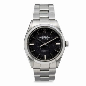 ROLEX - Essenziale ed elegante Air King ref 5500 in acciaio inossidabile con splendido quadrante nero opaco, ghiera liscia e bracciale Oyster