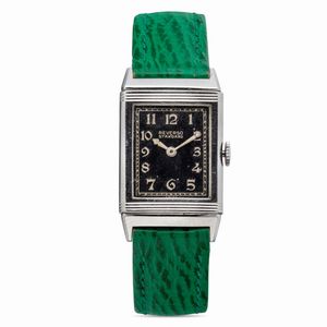 Jaeger-LeCoultre - Raro e iconico Reverso Standard in acciaio Staybright, quadrante nero con numeri Dec in rilievo e minuteria Chemin De Fer, carica manuale