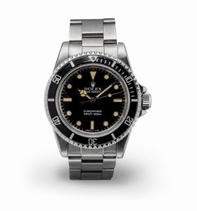 ROLEX - Iconico Submariner ref 5513 in acciaio inossidabile transizionale con vetro plastica e quadrante nero lucido Bicchierini, movimento automatico e bracciale Oyster