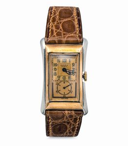 ROLEX - Prince Brancard ref 1490 raro ed elegante orologio di forma,  in acciaio e oro rosa, quadrante bitonale Duo Dial con numeri Arabi e sfere al radio