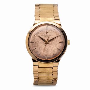 Vacheron & Constantin - Elegante e raffinato solotempo in oro rosa 18k, quadrante rosa con texture orizzontale, bracciale integrato movimento a carica manuale con punzone di ginevra e regolazione a collo di cigno