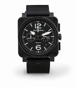 Bell & Ross - Black Matte Chrono in acciaio con trattamento PVD di forma quadrata unico nel suo genere, quadrante nero opaco e indici luminosi