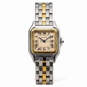 CARTIER - Fine ed elegante orologio da polso Panthre da donna in acciaio e oro giallo monofilo