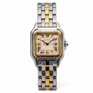 CARTIER - Fine ed elegante orologio da polso Panthre da donna in acciaio e oro giallo monofilo