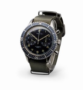 ZENITH - Raro e desiderabile Cairelli in acciaio con quadrante nero lucido, ghiera Ghost fondello asssegnato AMI, ghiera girevole con triangolo luminoso numeri Arabi al trizio