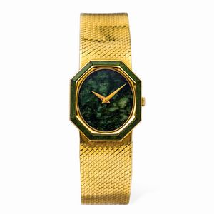 Piaget - Elegante orologio di forma ottagonale in oro giallo impreziosito da quadrante e ghiera in Giadeite, movimento a carica manuale e bracciale in oro giallo integrato