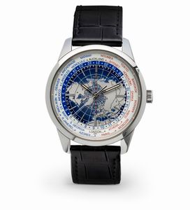 Jaeger-LeCoultre - Complicato orologio da polso Geophysique Worldtime in acciaio automatico, 24 fusi orari, quadrante con emisfero boreale, accompagnato da scatola e garanzia