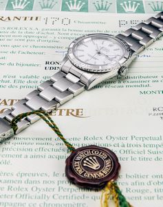 ROLEX : Classico Datejust Turnograph ref 16264 in acciaio inossidabile, quadrante bianco con indici applicati e ghiera girevole, bracciale Oyster, corredato da garanzia  - Asta Orologi da Polso e da Tasca - Associazione Nazionale - Case d'Asta italiane