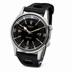 LONGINES - Raro e ricercato Diver Supercompressor doppia corona automatico, quadrante nero con tenue viraggio grafica argento a contrasto, sfere a freccia luminescenti