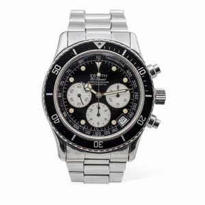 ZENITH - El Primero De Luca sportivo, in acciaio, cronografo tre contatori automatico con datario a ore 5, pulsanti a pompa invertiti, ghiera girevole, fondo a vite