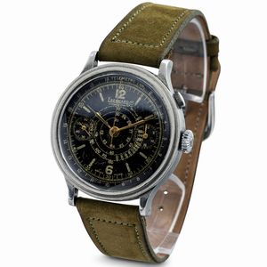 Eberhard : Raro Pre Extrafort monopulsante con quadrante nero gilt, cassa in acciaio a scalino, movimento a carica manuale e fondello a scatto  - Asta Orologi da Polso e da Tasca - Associazione Nazionale - Case d'Asta italiane