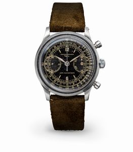 VETTA - Ricercato e pregevole cronografo Impermeabile due contatori in acciaio inossidabile con cassa clamshell, quadrante nero gilt, tasti a pompa accompagnato da astuccio originale e garanzia