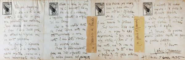 Gabriele D'Annunzio, : Lettera di 4 pagine autografe  - Asta Libri, Autografi e Stampe - Associazione Nazionale - Case d'Asta italiane