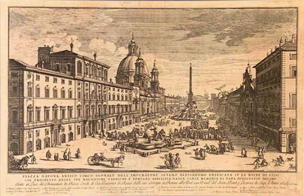 Gommarus Wouters : Piazza Navona antico circo agonale  dell'imperatore Severo Alessandro edificata su le riune di  esso col  prospetto  - Asta Libri, Autografi e Stampe - Associazione Nazionale - Case d'Asta italiane