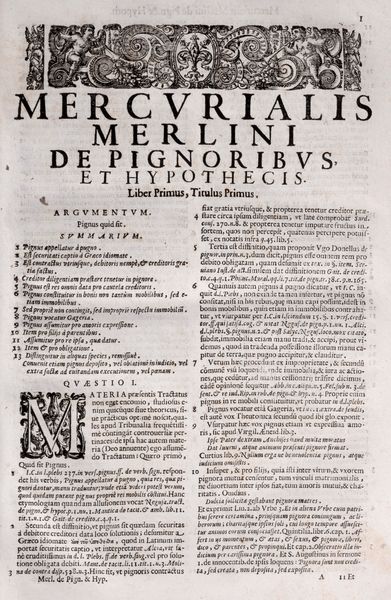 Mercurialis Merlinus : De Pignoribus et Hypothesis Tractatus absolutissimus.  - Asta Libri, Autografi e Stampe - Associazione Nazionale - Case d'Asta italiane