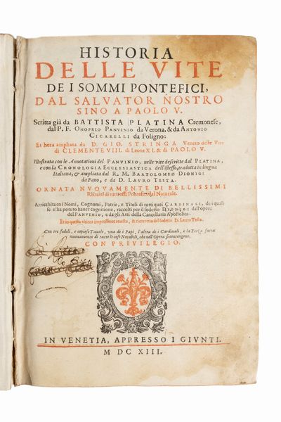Platina, Bartolomeo : Historia delle vite dei sommi pontefici  - Asta Libri, Autografi e Stampe - Associazione Nazionale - Case d'Asta italiane