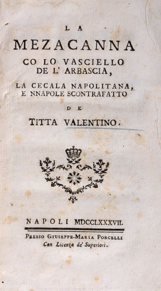 Valentino Biagio : La mezacanna co lo vascello de l'arbascia, la cecala napolitana e Napole scontraffatto  - Asta Libri, Autografi e Stampe - Associazione Nazionale - Case d'Asta italiane