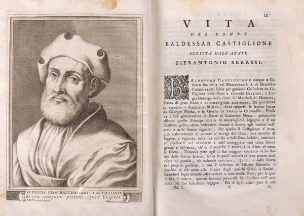 Castiglione, Baldassarre : Il libro del cortegiano del Conte Baldessar Castiglione colla vita di lui scritta dal Sig. Abate Serassi.  - Asta Libri, Autografi e Stampe - Associazione Nazionale - Case d'Asta italiane