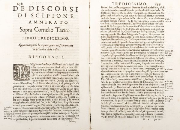 Tacito, Publio Cornelio, : Discorsi sopra Cornelio Tacito nuovamente posti in luce  - Asta Libri, Autografi e Stampe - Associazione Nazionale - Case d'Asta italiane