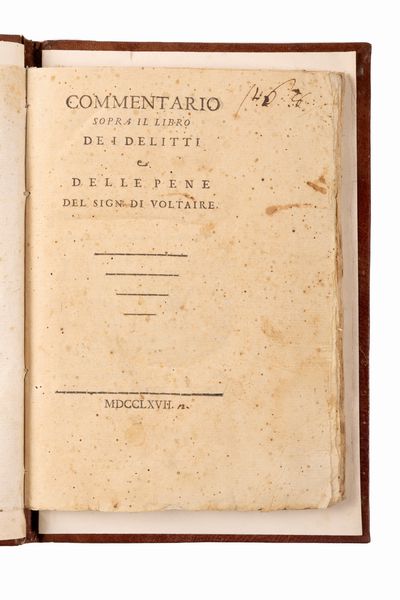 Voltaire, Francois Marie Arouet de : Commentario sopra il libro dei delitti e delle pene  - Asta Libri, Autografi e Stampe - Associazione Nazionale - Case d'Asta italiane