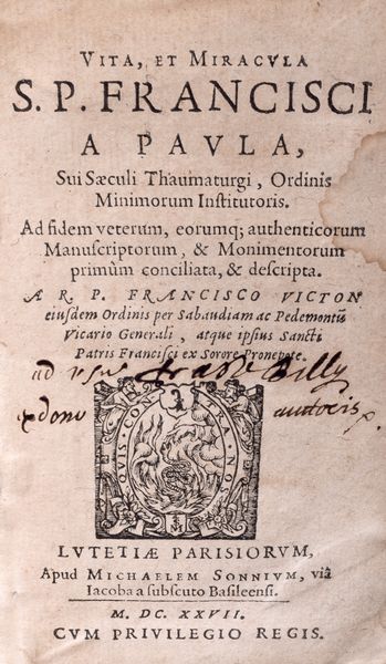 Giuseppe Maria Perrimezzi : La vita di S. Francesco di Paola  - Asta Libri, Autografi e Stampe - Associazione Nazionale - Case d'Asta italiane