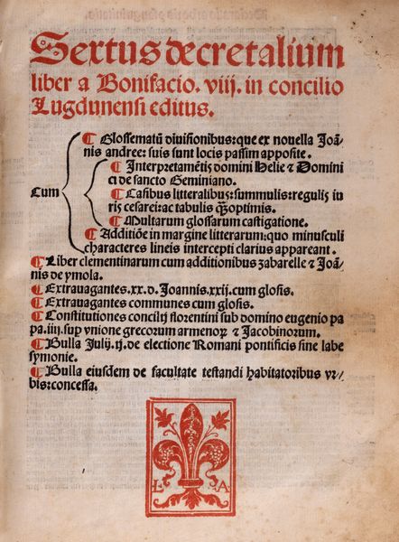 Bonifacio VIII : Sextus decretalium liber a Bonifacio VIII in concilio Lugdunensi editus  - Asta Libri, Autografi e Stampe - Associazione Nazionale - Case d'Asta italiane